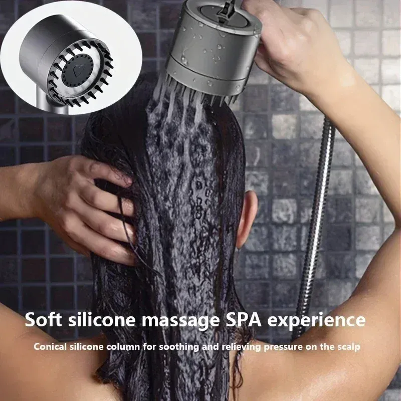 Pommeau de douche avec filtre, pommeau haute pression à bouton d'arrêt, système de douche massant, accessoires de salle de bain 4