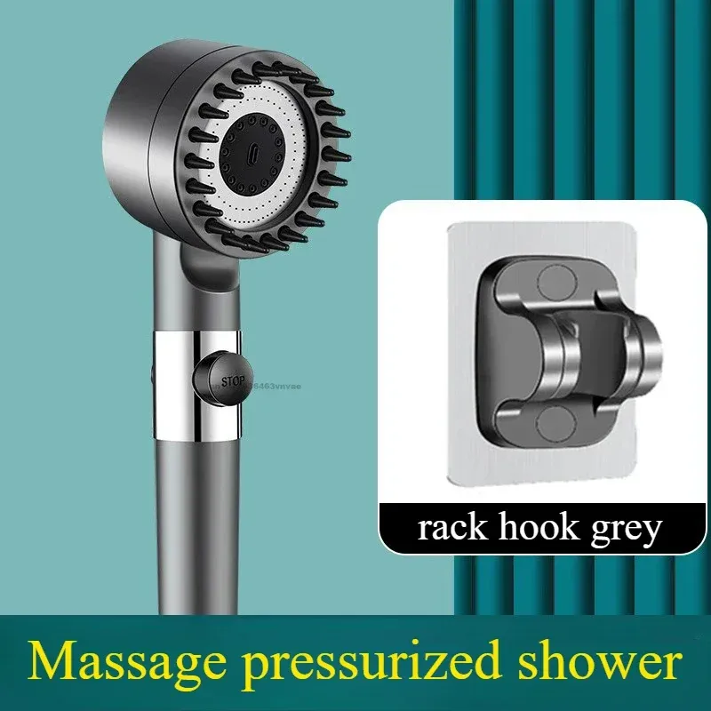 Pommeau de douche avec filtre, pommeau haute pression à bouton d'arrêt, système de douche massant, accessoires de salle de bain 10