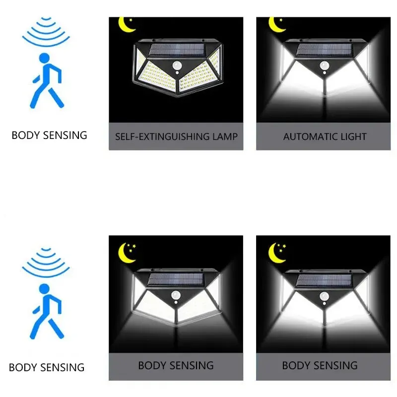 Lampe murale solaire LED 100 LED à détecteur de mouvement, étanche, pour extérieur, jardin et garde-corps 3