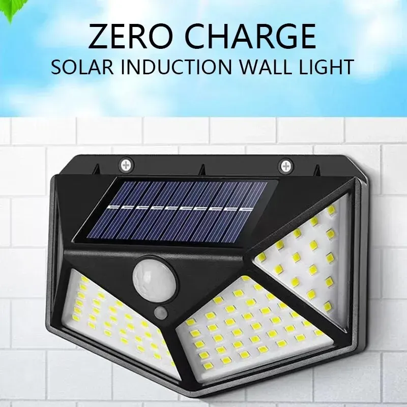 Lampe murale solaire LED 100 LED à détecteur de mouvement, étanche, pour extérieur, jardin et garde-corps