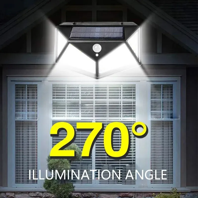 Lampe murale solaire LED 100 LED à détecteur de mouvement, étanche, pour extérieur, jardin et garde-corps 4