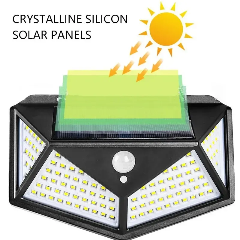 Lampe murale solaire LED 100 LED à détecteur de mouvement, étanche, pour extérieur, jardin et garde-corps 5