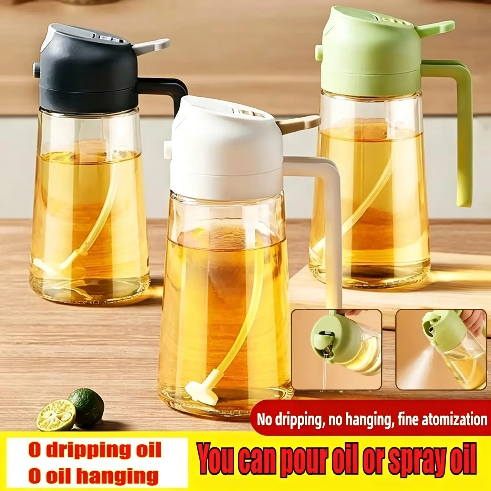 Pulvérisateur d'huile d'olive rechargeable pour cuisine, avec bouteille, distributeur d'huile et compartiment à épices