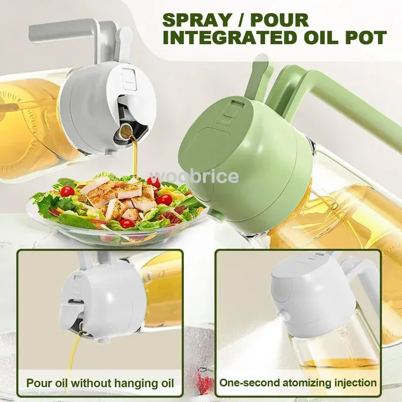 Pulvérisateur d'huile d'olive rechargeable pour cuisine, avec bouteille, distributeur d'huile et compartiment à épices 2