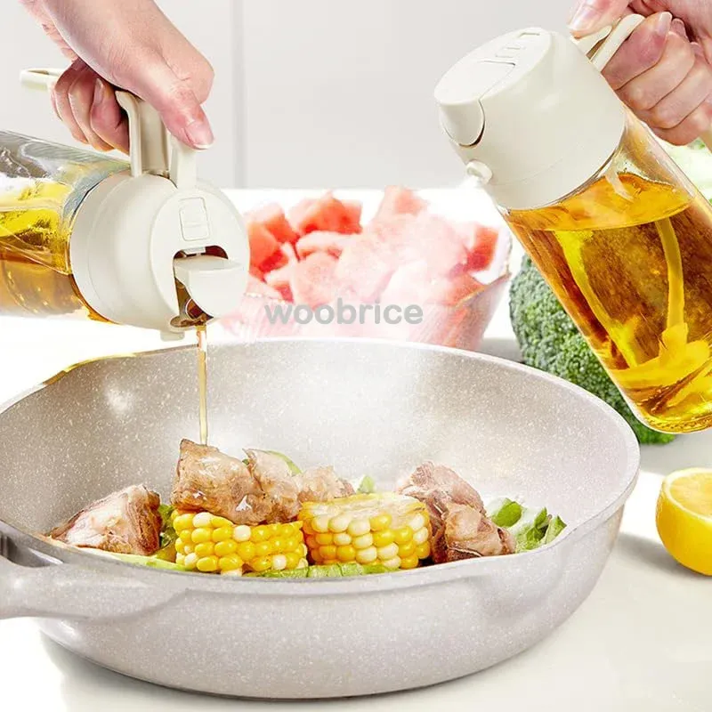 Pulvérisateur d'huile d'olive rechargeable pour cuisine, avec bouteille, distributeur d'huile et compartiment à épices 3