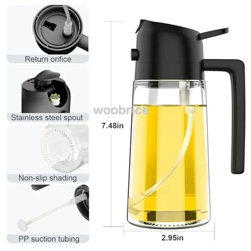 Pulvérisateur d'huile d'olive rechargeable pour cuisine, avec bouteille, distributeur d'huile et compartiment à épices 5