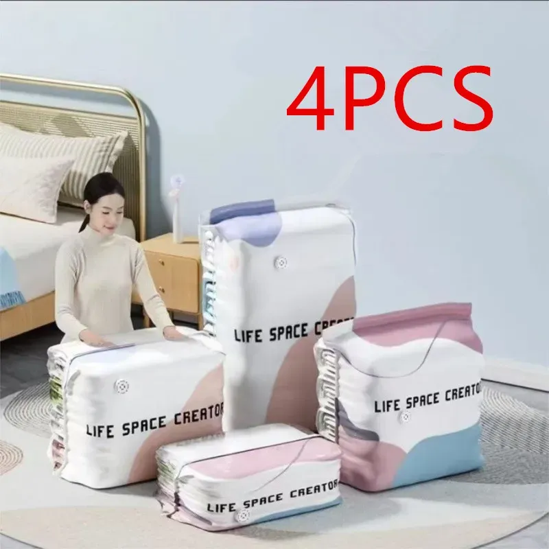Sacs de rangement sous vide cubiques (lot de 4), grand format pour vêtements, couettes et couvertures, compression sans pompe pour voyage 3