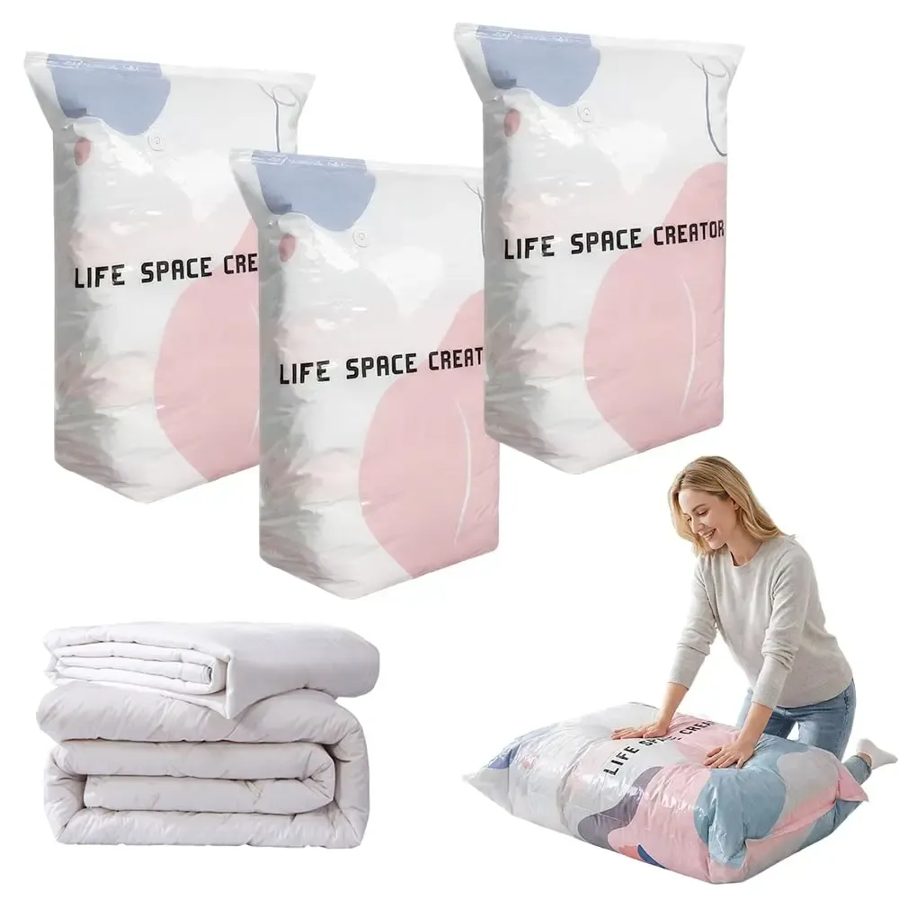 Sacs de rangement sous vide cubiques (lot de 4), grand format pour vêtements, couettes et couvertures, compression sans pompe pour voyage - Image 1