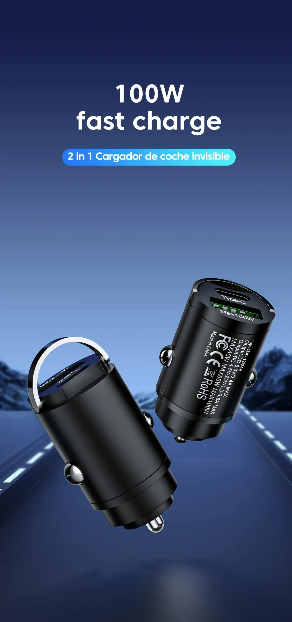 Chargeur de voiture miniature en métal, vue d'ensemble