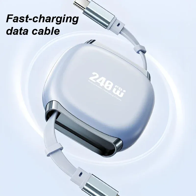 Câble de charge rapide rétractable USB-C vers USB-C 240 W à enroulement automatique pour smartphone, tablette et ordinateur portable 2