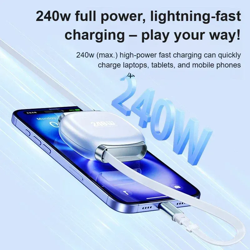 Câble de charge rapide rétractable USB-C vers USB-C 240 W à enroulement automatique pour smartphone, tablette et ordinateur portable 4