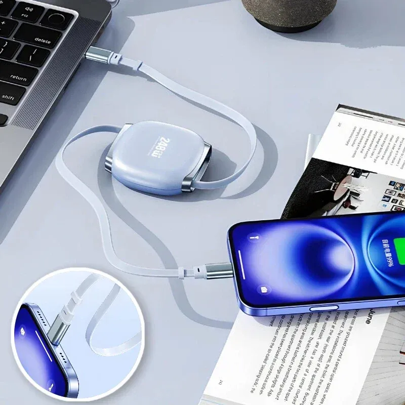 Câble de charge rapide rétractable USB-C vers USB-C 240 W à enroulement automatique pour smartphone, tablette et ordinateur portable 6