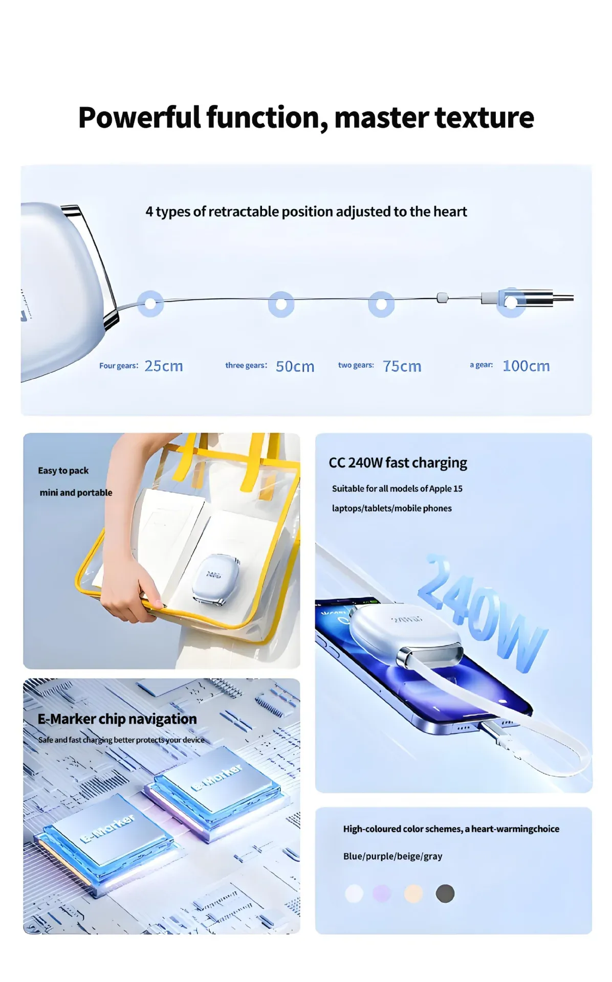 Câble de charge rapide rétractable 240W