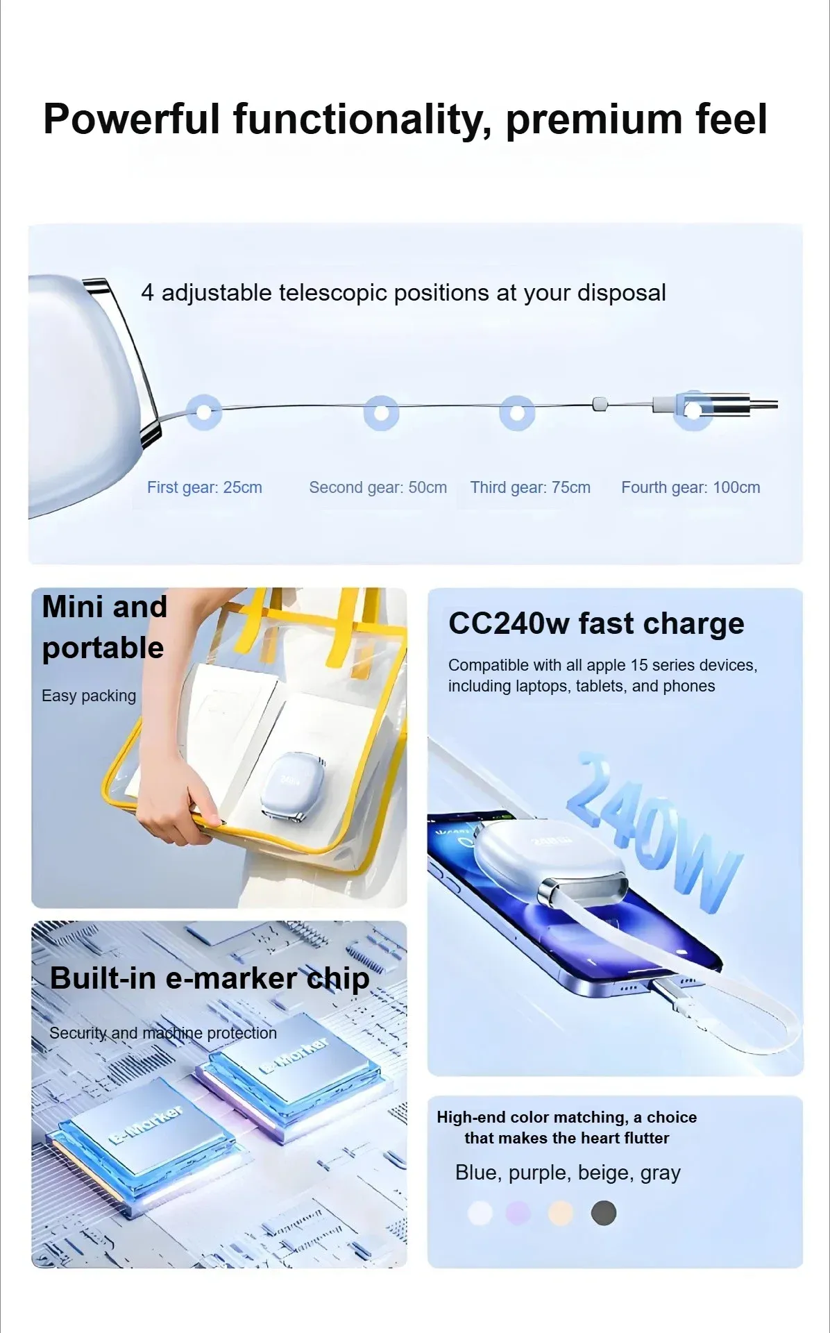 Câble de charge rapide rétractable 240W