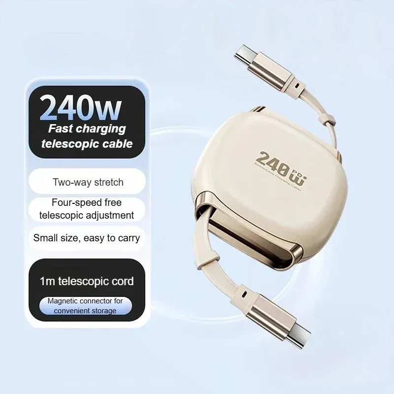 Câble de charge rapide rétractable USB-C vers USB-C 240 W à enroulement automatique pour smartphone, tablette et ordinateur portable 7