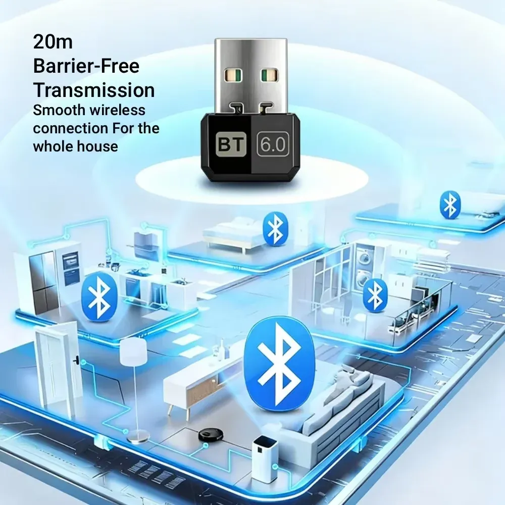 Adaptateur Bluetooth USB 6.0 / 5.4 pour PC, récepteur audio et transmetteur de musique, compatible souris et clavier sans fil 2