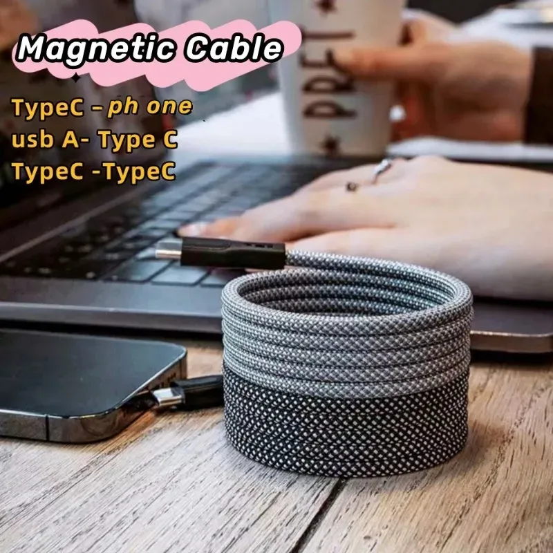 Câble magnétique USB-C vers USB-C 100 W, câble de charge rapide pour iPhone 15, Xiaomi, USB-A vers USB-C, câble de charge et de transfert de données pour tablettes, MacBook et Samsung