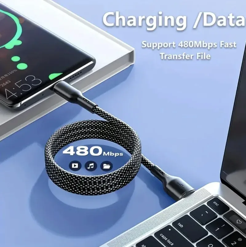 Câble magnétique USB-C vers USB-C 100 W, câble de charge rapide pour iPhone 15, Xiaomi, USB-A vers USB-C, câble de charge et de transfert de données pour tablettes, MacBook et Samsung 4