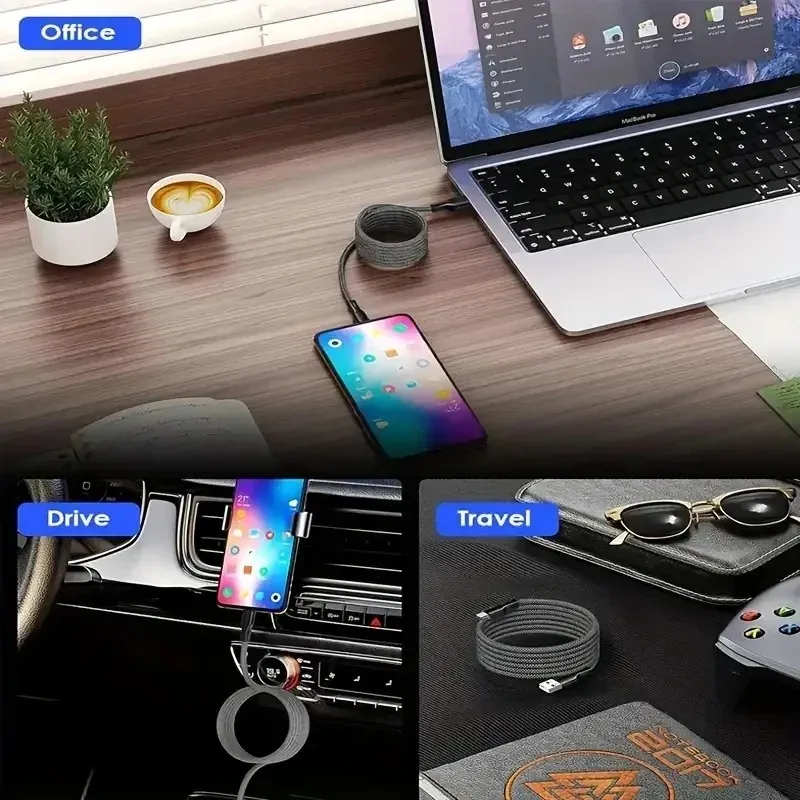 Câble magnétique USB-C vers USB-C 100 W, câble de charge rapide pour iPhone 15, Xiaomi, USB-A vers USB-C, câble de charge et de transfert de données pour tablettes, MacBook et Samsung 6