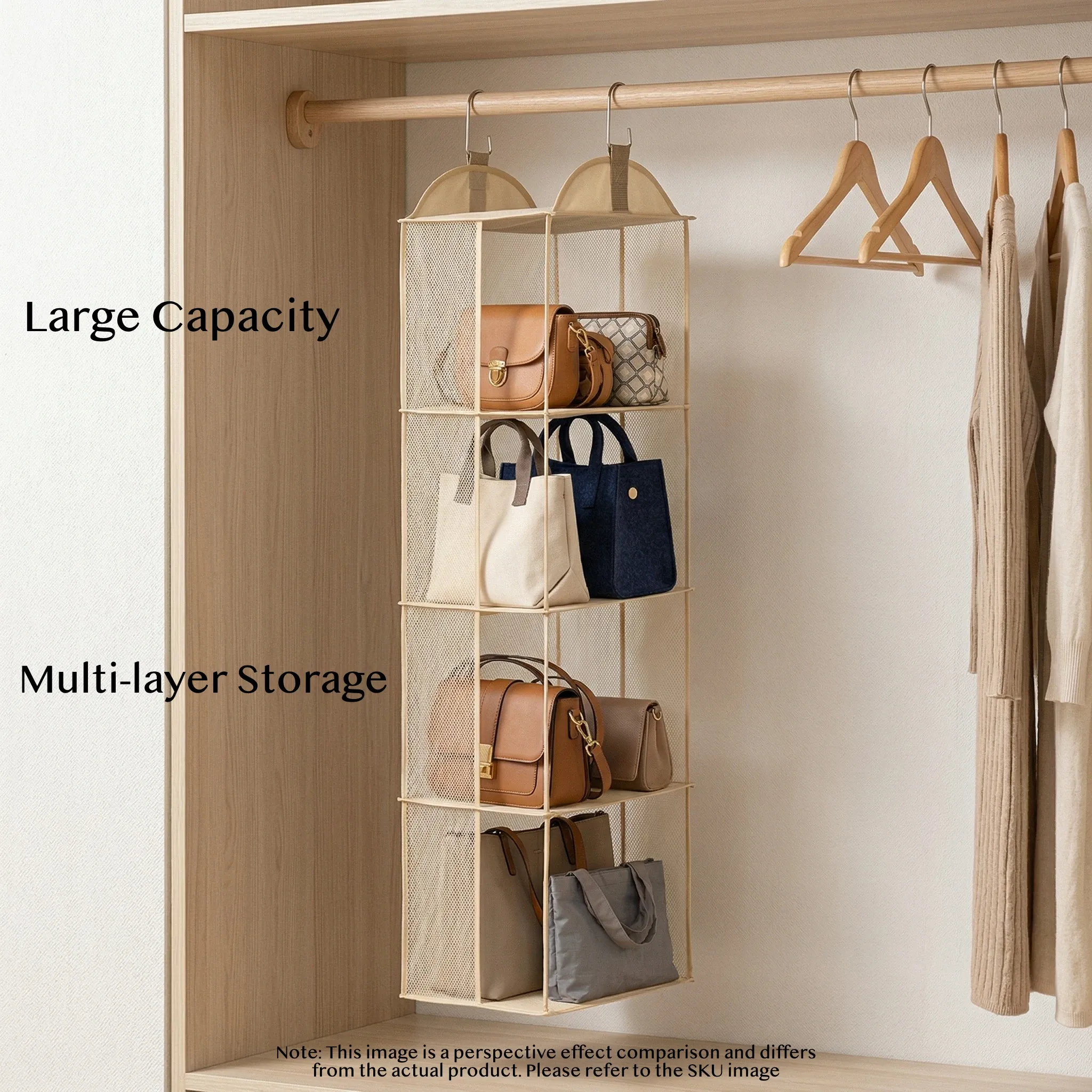 Organisateur de sacs à main suspendu pour armoire, étagère de rangement multi-niveaux anti-poussière 2