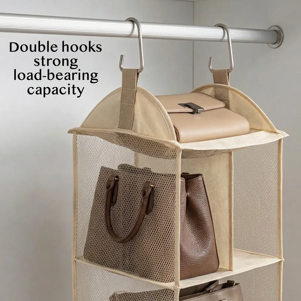Organisateur de sacs à main suspendu pour armoire, étagère de rangement multi-niveaux anti-poussière 3