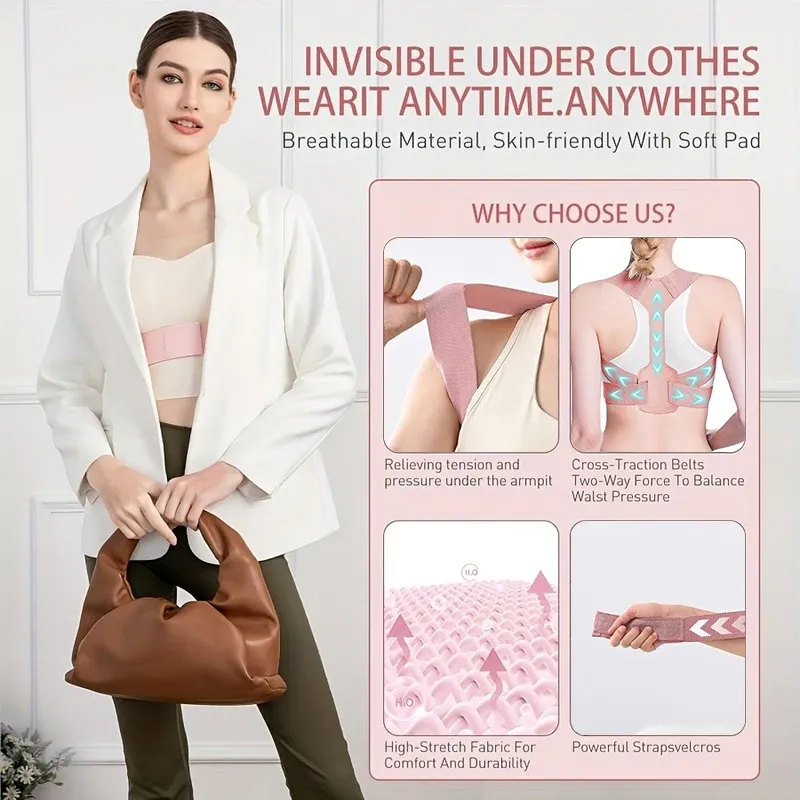 Ceinture correctrice de posture respirante, invisible et réglable, soutien du dos et entraînement à la posture 6