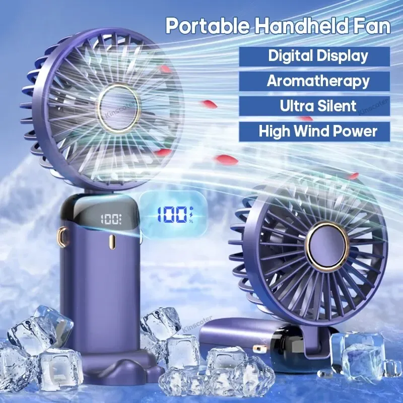 Mini ventilateur USB portable pliable à porter autour du cou, 5 vitesses, rechargeable, avec support pour téléphone 1