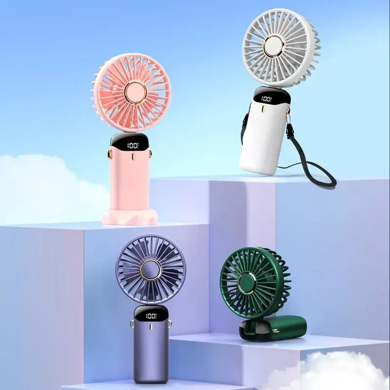 Mini ventilateur USB portable pliable à porter autour du cou, 5 vitesses, rechargeable, avec support pour téléphone 3