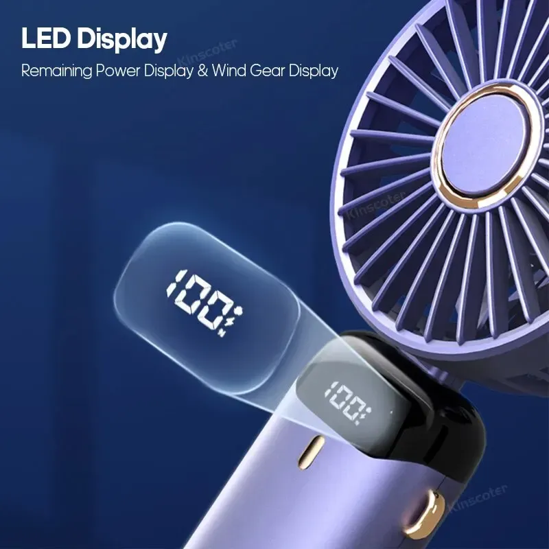 Mini ventilateur USB portable pliable à porter autour du cou, 5 vitesses, rechargeable, avec support pour téléphone 5