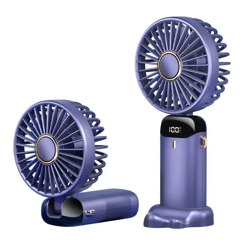 Mini ventilateur USB portable pliable à porter autour du cou, 5 vitesses, rechargeable, avec support pour téléphone 10