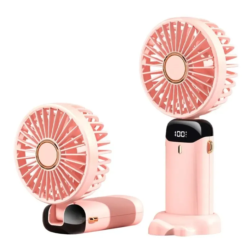 Mini ventilateur USB portable pliable à porter autour du cou, 5 vitesses, rechargeable, avec support pour téléphone 8