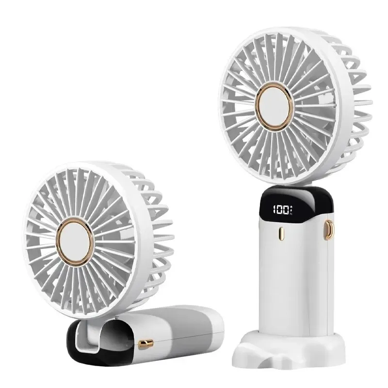 Mini ventilateur USB portable pliable à porter autour du cou, 5 vitesses, rechargeable, avec support pour téléphone 7