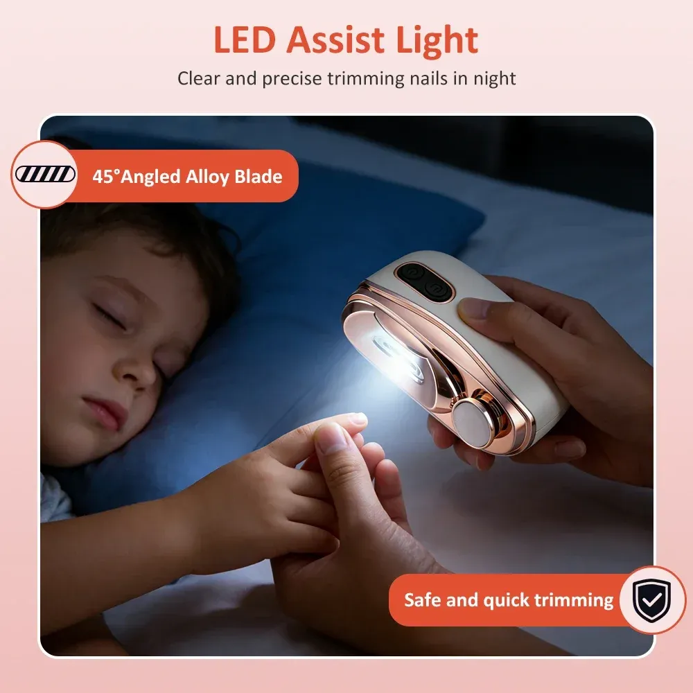 Coupe-ongles électrique 2 en 1 avec polissoir, 2 vitesses, lumière LED et collecteur de poussière, pour enfants et adultes 3