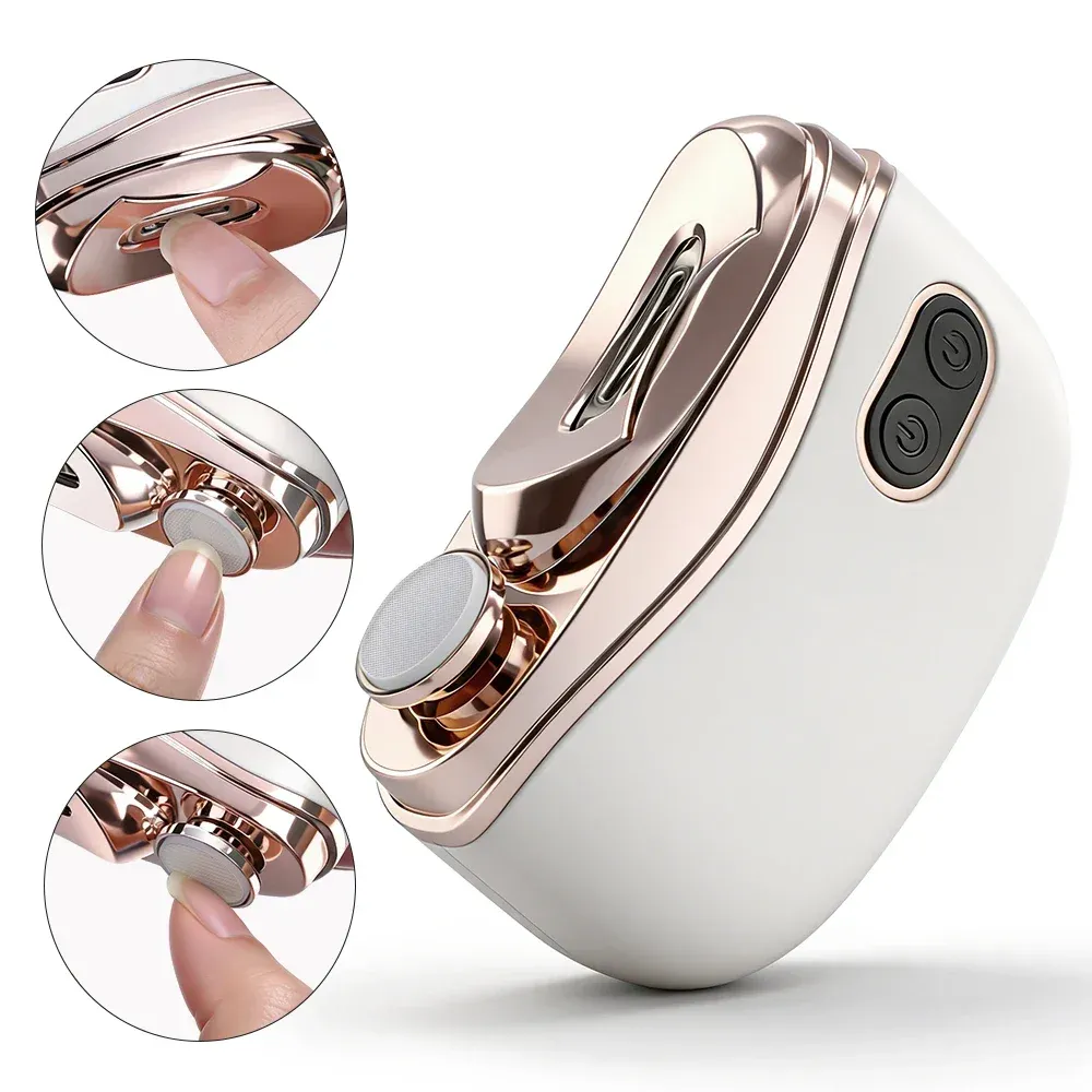 Coupe-ongles électrique 2 en 1 avec polissoir, 2 vitesses, lumière LED et collecteur de poussière, pour enfants et adultes