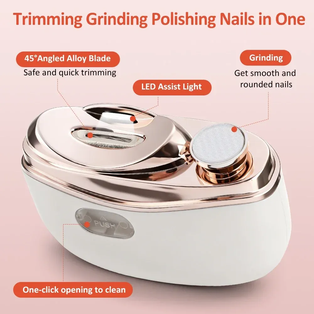 Coupe-ongles électrique 2 en 1 avec polissoir, 2 vitesses, lumière LED et collecteur de poussière, pour enfants et adultes 5