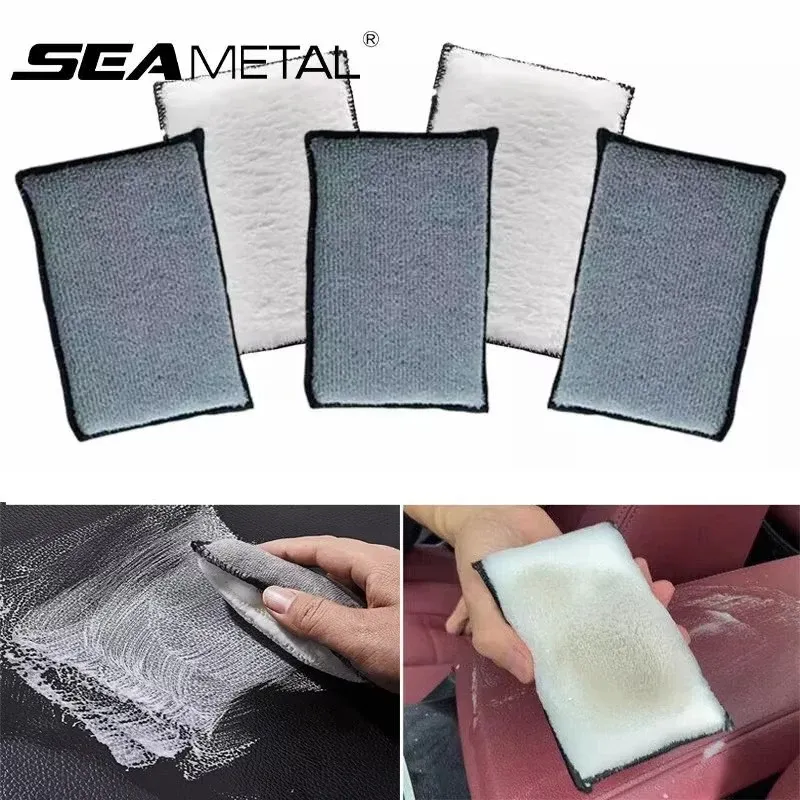 SEAMETAL Lot de 2 à 5 éponges de nettoyage double face en microfibre pour intérieur de voiture, idéales pour le cuir - Image 1