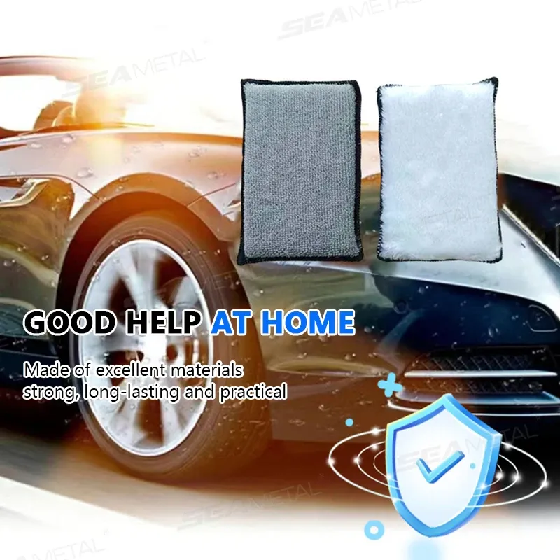 SEAMETAL Lot de 2 à 5 éponges de nettoyage double face en microfibre pour intérieur de voiture, idéales pour le cuir 2