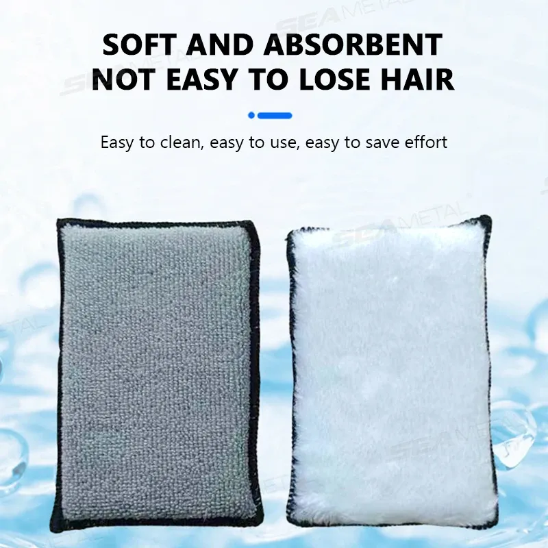 SEAMETAL Lot de 2 à 5 éponges de nettoyage double face en microfibre pour intérieur de voiture, idéales pour le cuir 3