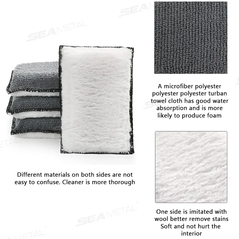 SEAMETAL Lot de 2 à 5 éponges de nettoyage double face en microfibre pour intérieur de voiture, idéales pour le cuir 5