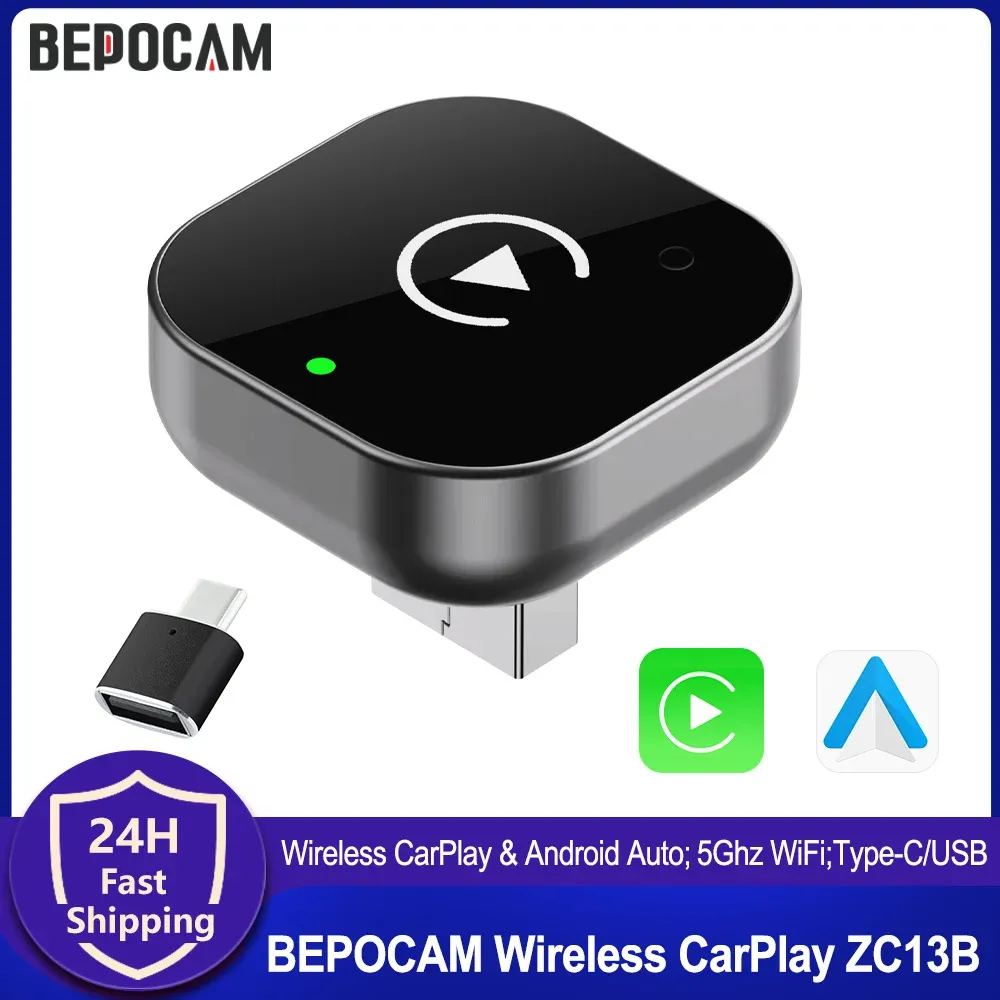 BEPOCAM Boîtier intelligent sans fil 2 en 1 CarPlay / Android Auto pour autoradio d'origine, WiFi 5 GHz, Type-C/USB, Plug and Play - Image 1