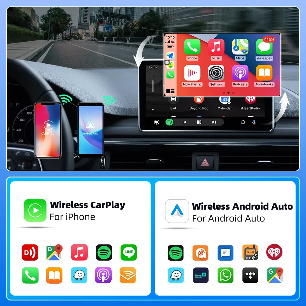 BEPOCAM Boîtier intelligent sans fil 2 en 1 CarPlay / Android Auto pour autoradio d'origine, WiFi 5 GHz, Type-C/USB, Plug and Play 6