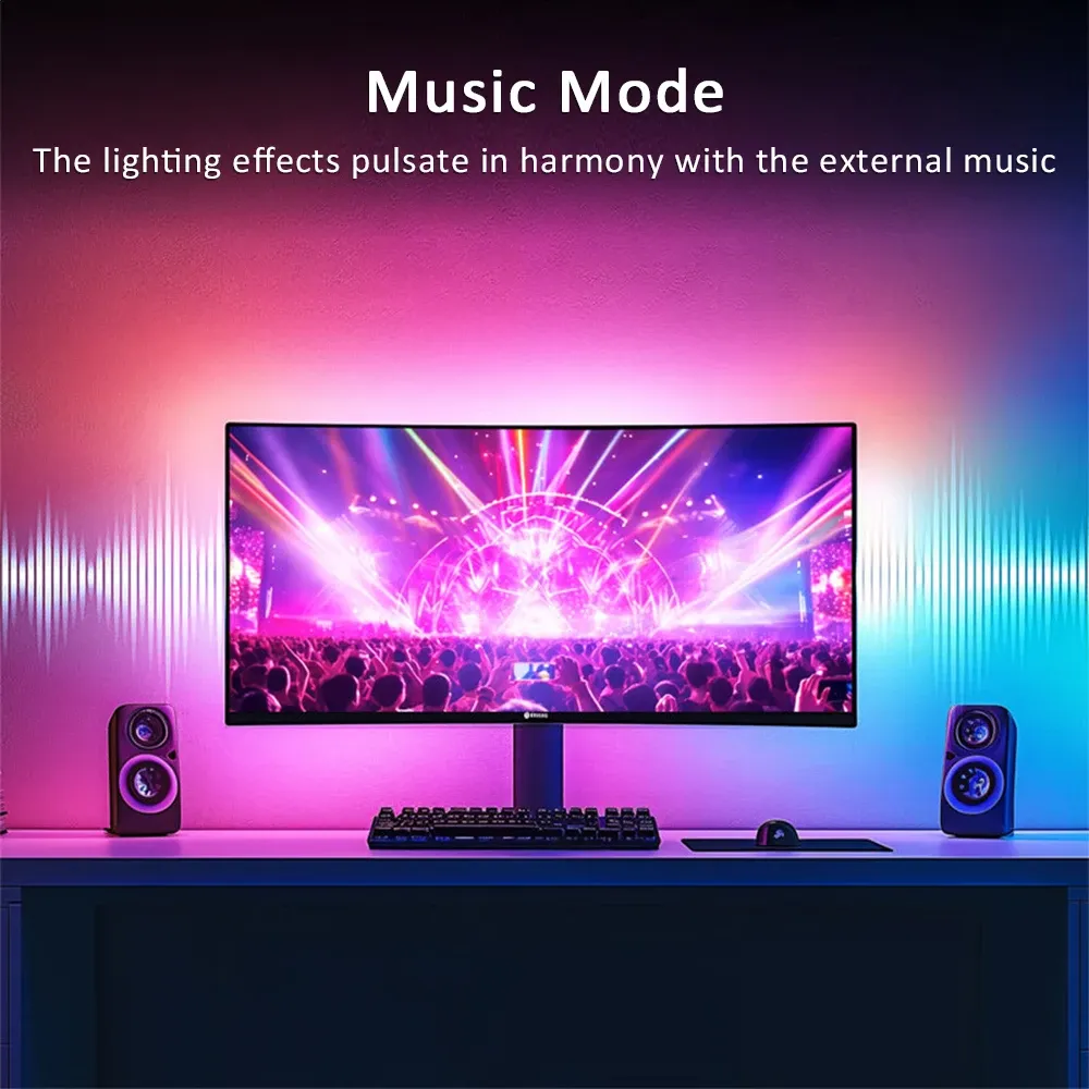 Bande lumineuse LED RGB rétroéclairage pour moniteur 24 à 34 pouces, USB, synchronisation PC, ambiance de salle de jeu 5
