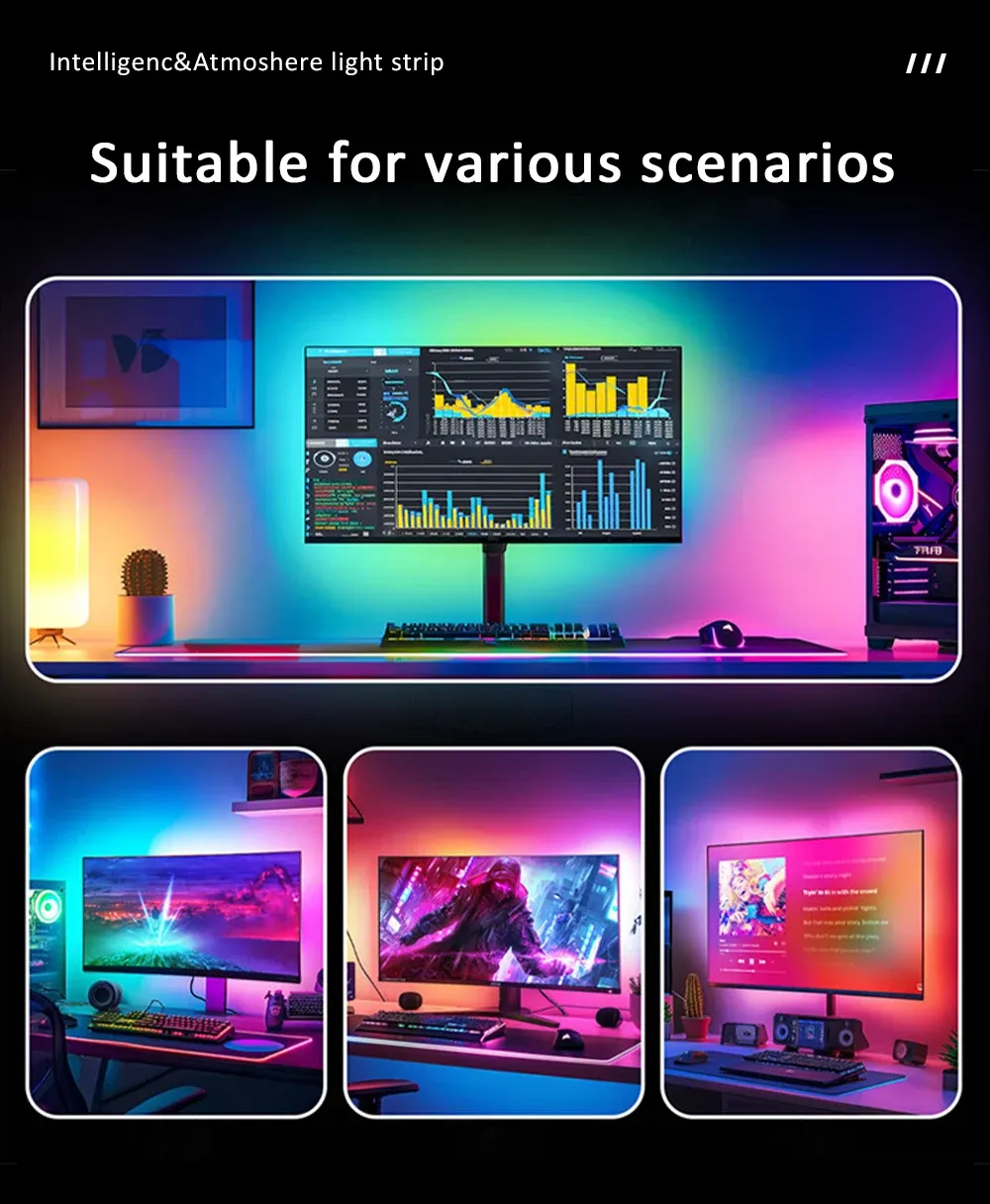 Bande lumineuse LED RGB pour écran, effet de synchronisation