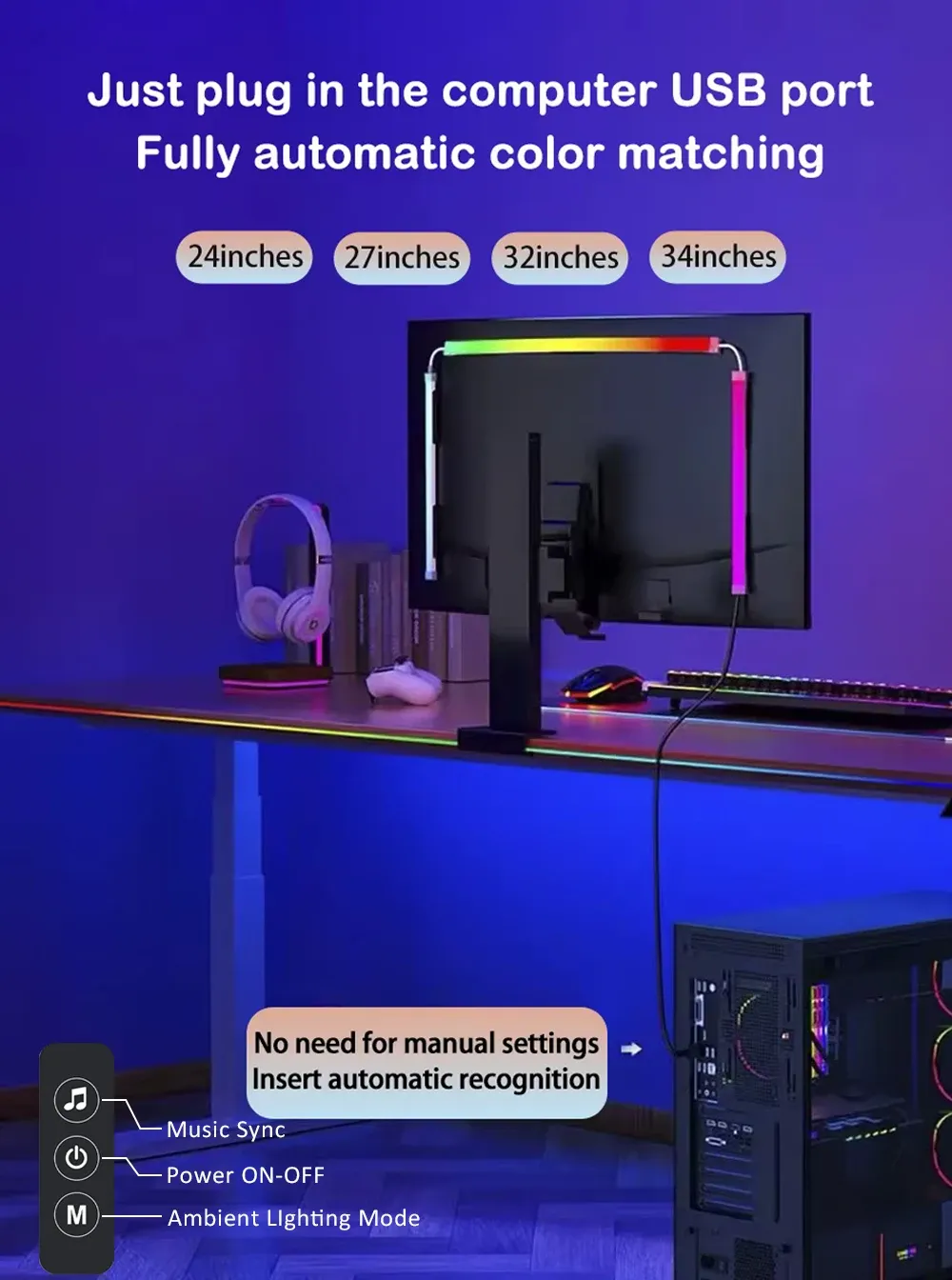 Bande lumineuse LED RGB pour écran, effets de couleur