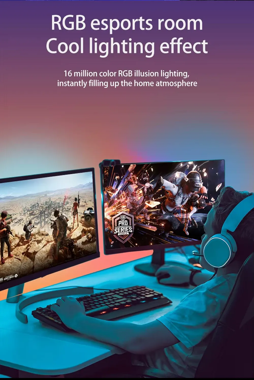 Bande lumineuse LED RGB pour écran, installation sur moniteur