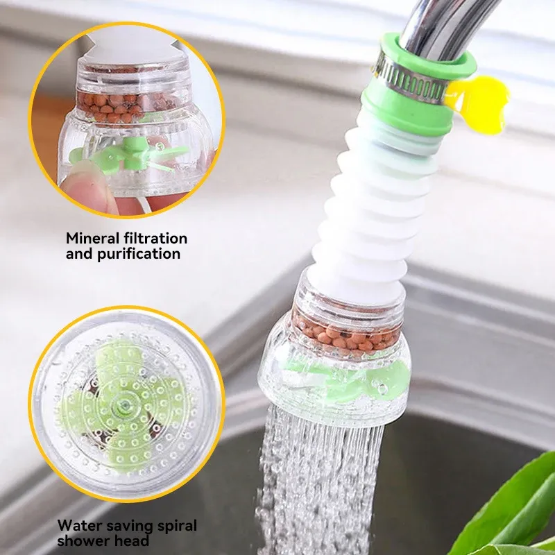 Tête de robinet rotative extensible avec filtre anti-éclaboussures et buse de pulvérisation, pour économie d'eau en cuisine 2