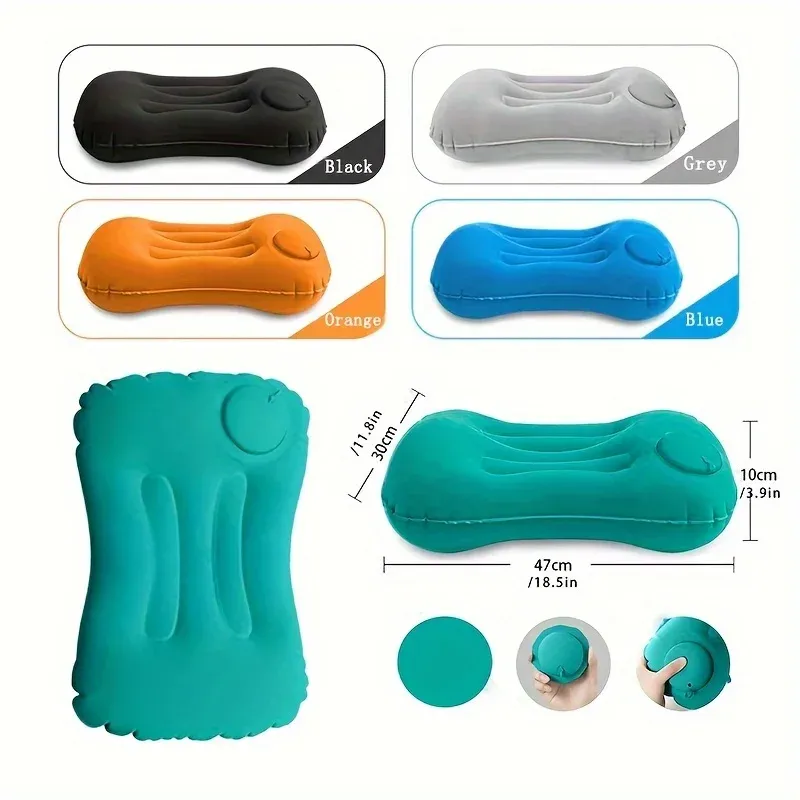 Oreiller de voyage auto-gonflant en tissu floqué doux