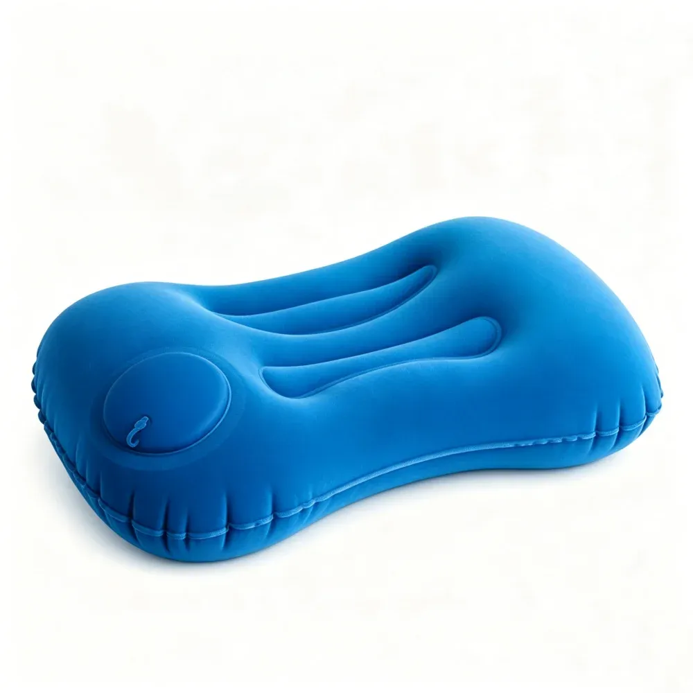 Oreiller de voyage auto-gonflant portable, en tissu floqué doux, ergonomique, pour avion et camping 14
