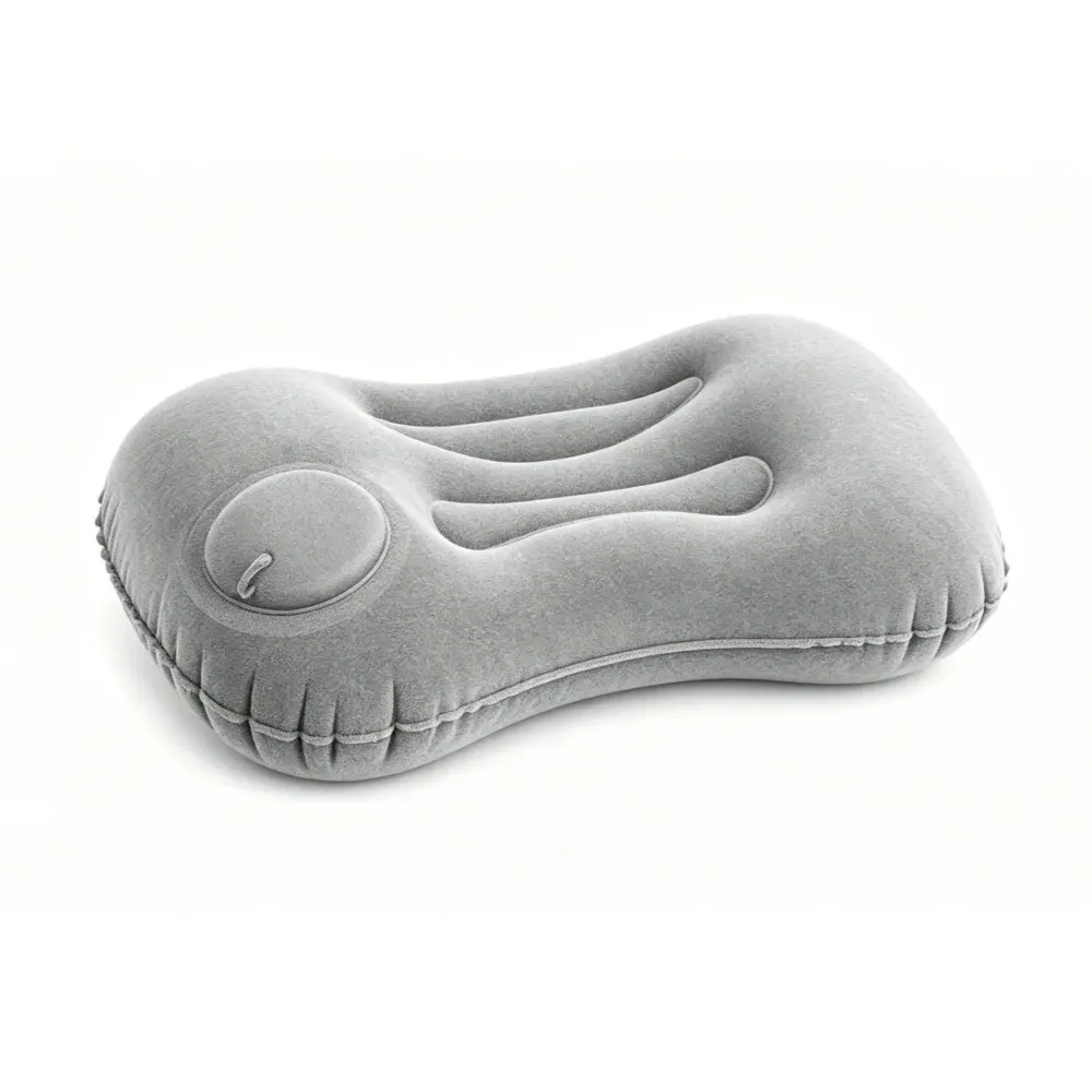 Oreiller de voyage auto-gonflant portable, en tissu floqué doux, ergonomique, pour avion et camping 13