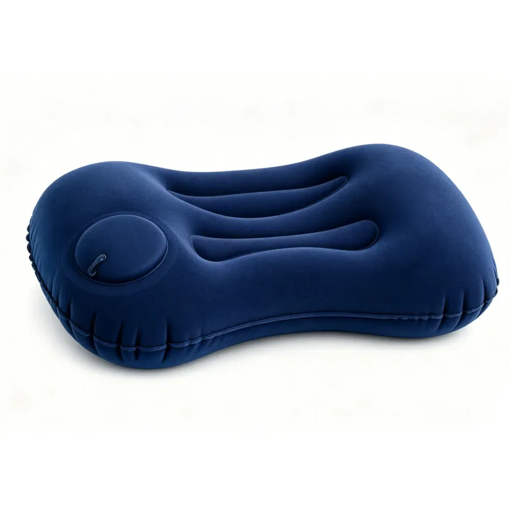 Oreiller de voyage auto-gonflant portable, en tissu floqué doux, ergonomique, pour avion et camping 10